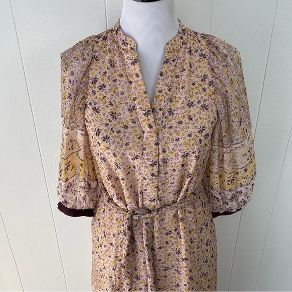 ANN TAYLOR Sz XS PEARL BLUSH Paisley Border Balloon Sleeve Midi Dress Office NEW - Picture 3 of 16